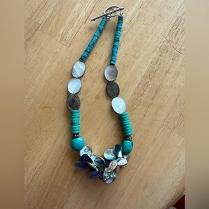 Turquoise and Mother of Pearl Beaded Necklace-16in
